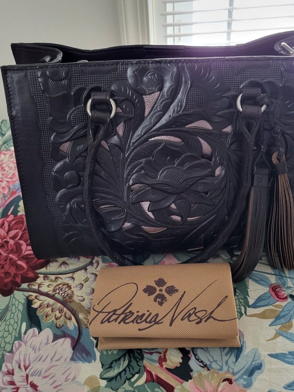 Patricia Nash Primerose Leather Tooled Satchel - Picture 5 of 6